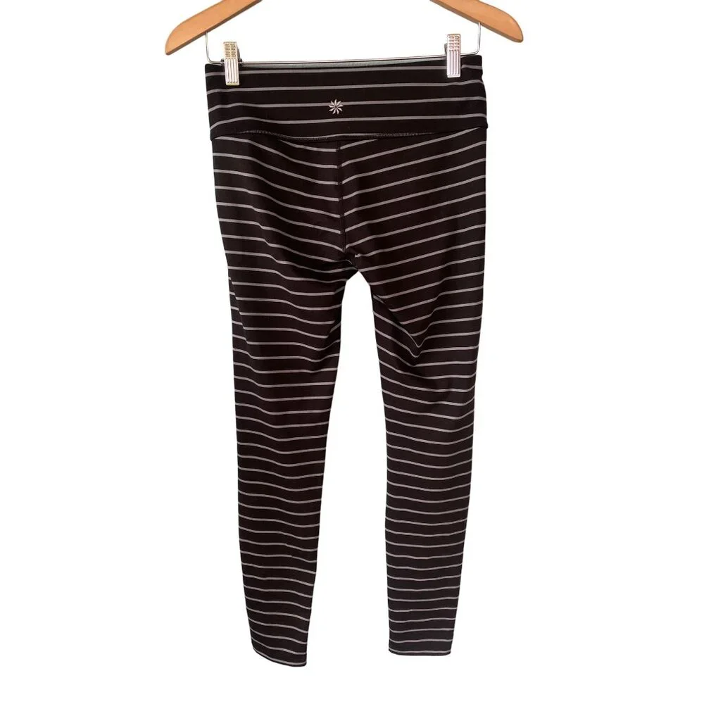 Athleta Leggings S Chaturanga Stripe Tight Black Gray Full Ankle 27" Yoga - Picture 8 of 10